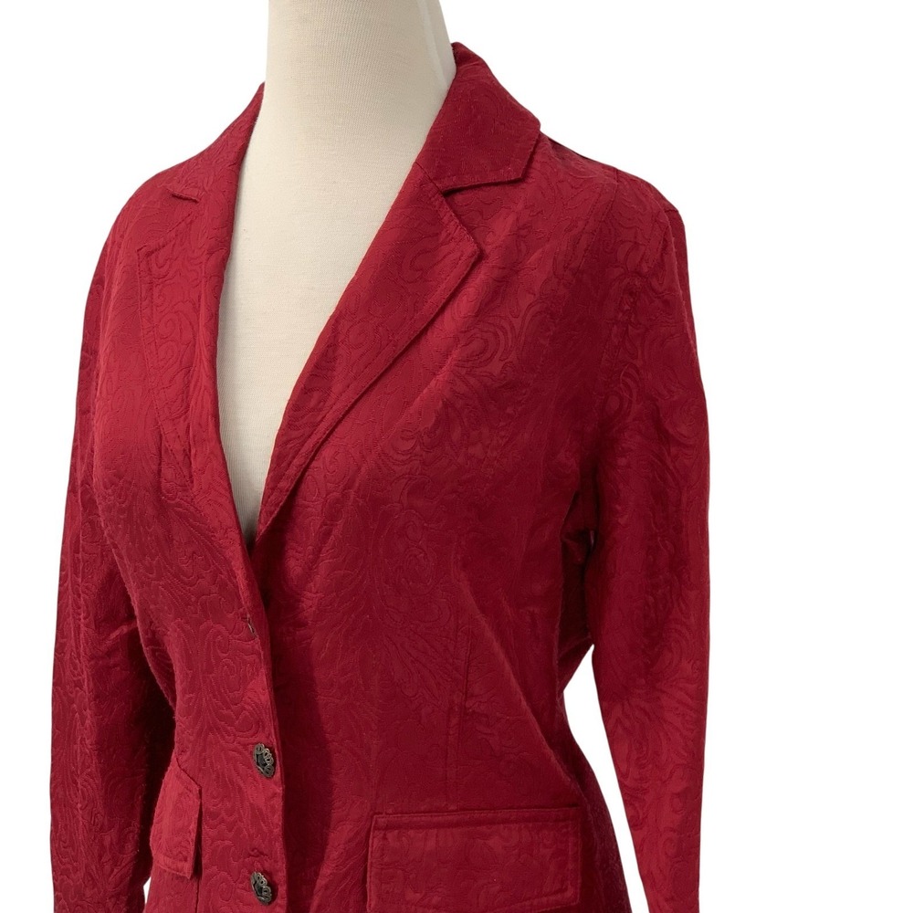 NWT Chicos Antiqua Blazer Jacket Burgundy Red Paisley Jacquard Size 0/Sm/US 4 - Picture 5 of 9